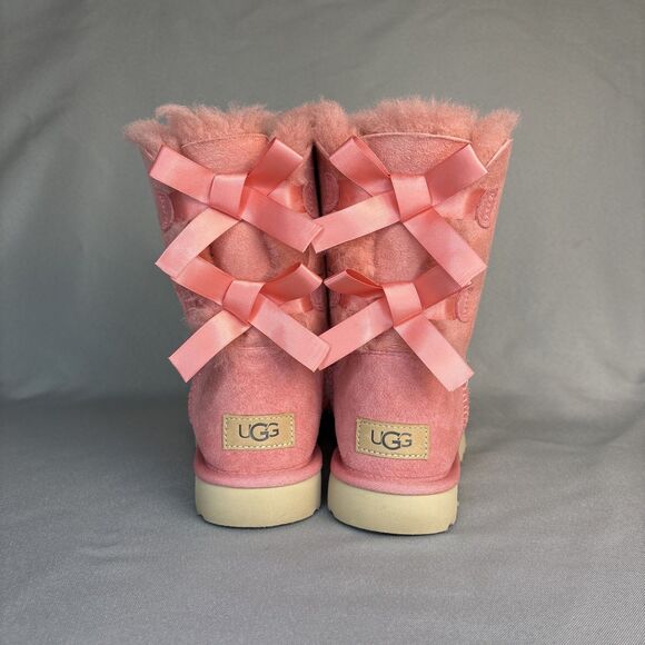 Womens UGG Boots Bailey Bow Pink LNT Sz 6 Suede Wool Coquette Festival Sold Out! - Picture 1 of 14